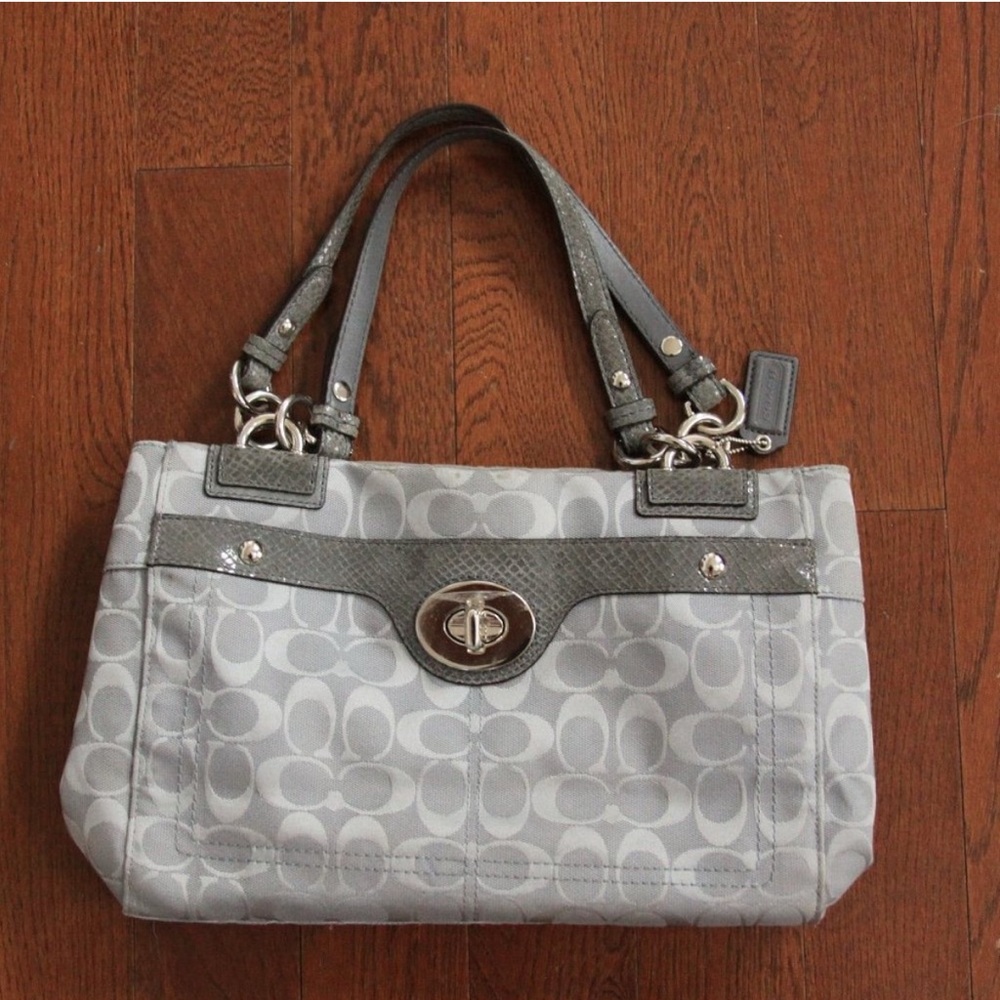 Coach Silver and Gray Signature Shoulder Bag